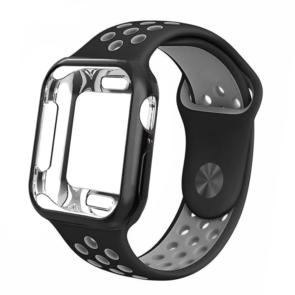 Чехол+ ремешок для apple Watch 5 ремешок 42 мм 38 мм 40 мм 44 мм спортивный силиконовый браслет для apple iwatch series 5 4 3 2 1 Аксессуары