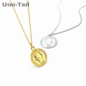 

Uini-Tail Hot Sale New 925 Sterling Silver Dime Coin Pendant Necklace Retro Portrait Necklace Simple Fashion Personality Jewelry