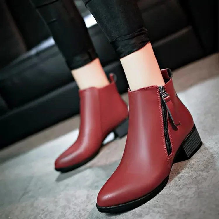 

2016 Autumn And Winter New Style Europe And America Short Boots Side Zipper Comfortable Pointed Toe Chunky Heel Semi-high Heeled