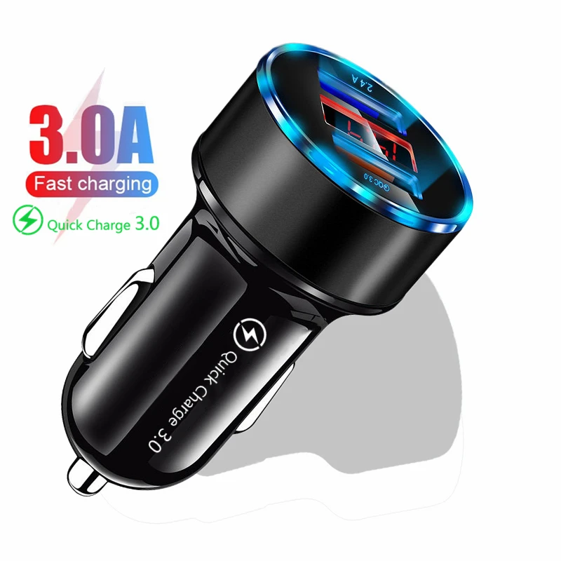 Автомобильное зарядное устройство с двумя USB портами и цифровым