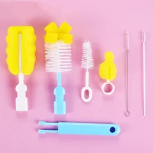 Juego de cepillos para biberón, esponja de limpieza, taza, cepillos, botellas infantiles, Kit de limpieza de tubos no rayados, 6 unids/set por juego