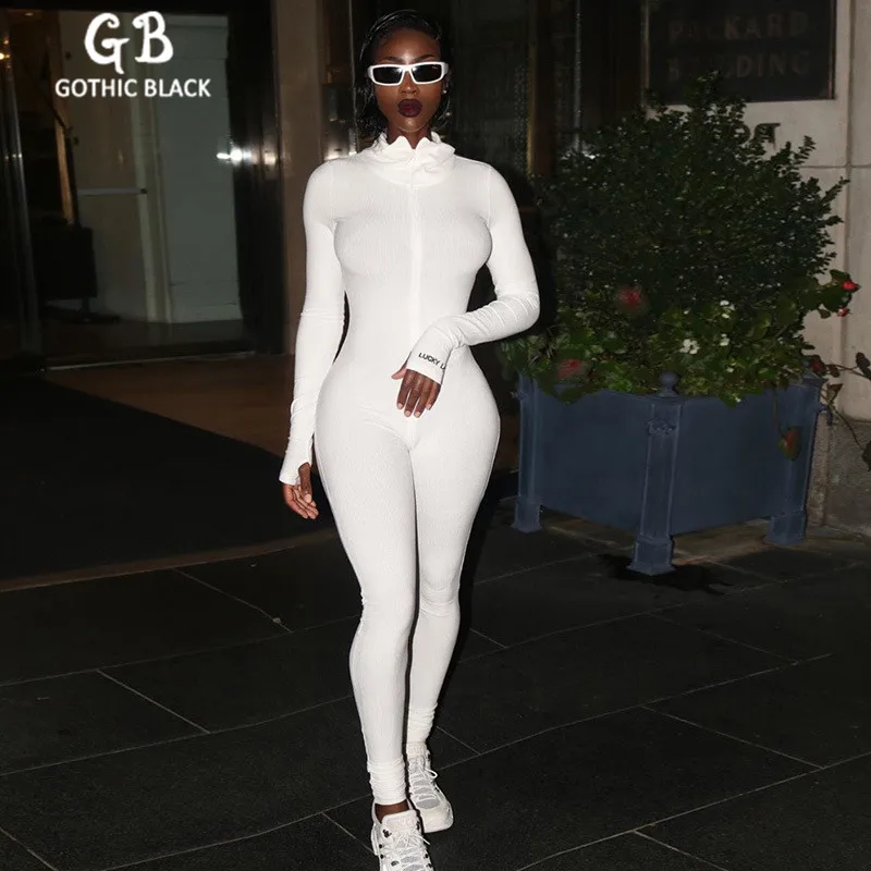 

Gothic Black Sexy Women High Neck Zipper Long Sleeve Bodycon Jumpsuit Female Solid Color Party Jumpsuit 2020 Streetwear Romper