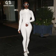 Gothic Black Sexy Women High Neck Zipper Long Sleeve Bodycon Jumpsuit Female Solid Color Party Jumpsuit 2020 Streetwear Romper