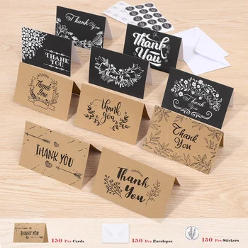 

Partykindom 150 SETS Thank You Cards Set Greeting Cards Notes With Kraft Envelopes Stickers Message Writable Decoration Card