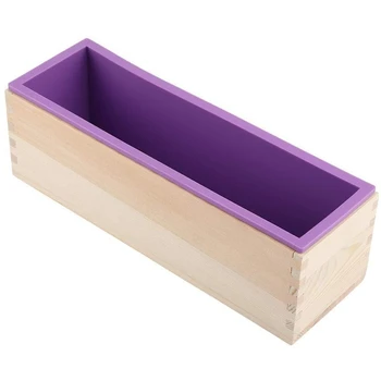 

Rectangular Silicone Soap Mold Flexible Loaf Mould with Wood Box for DIY Homemade Cold Process 1200G
