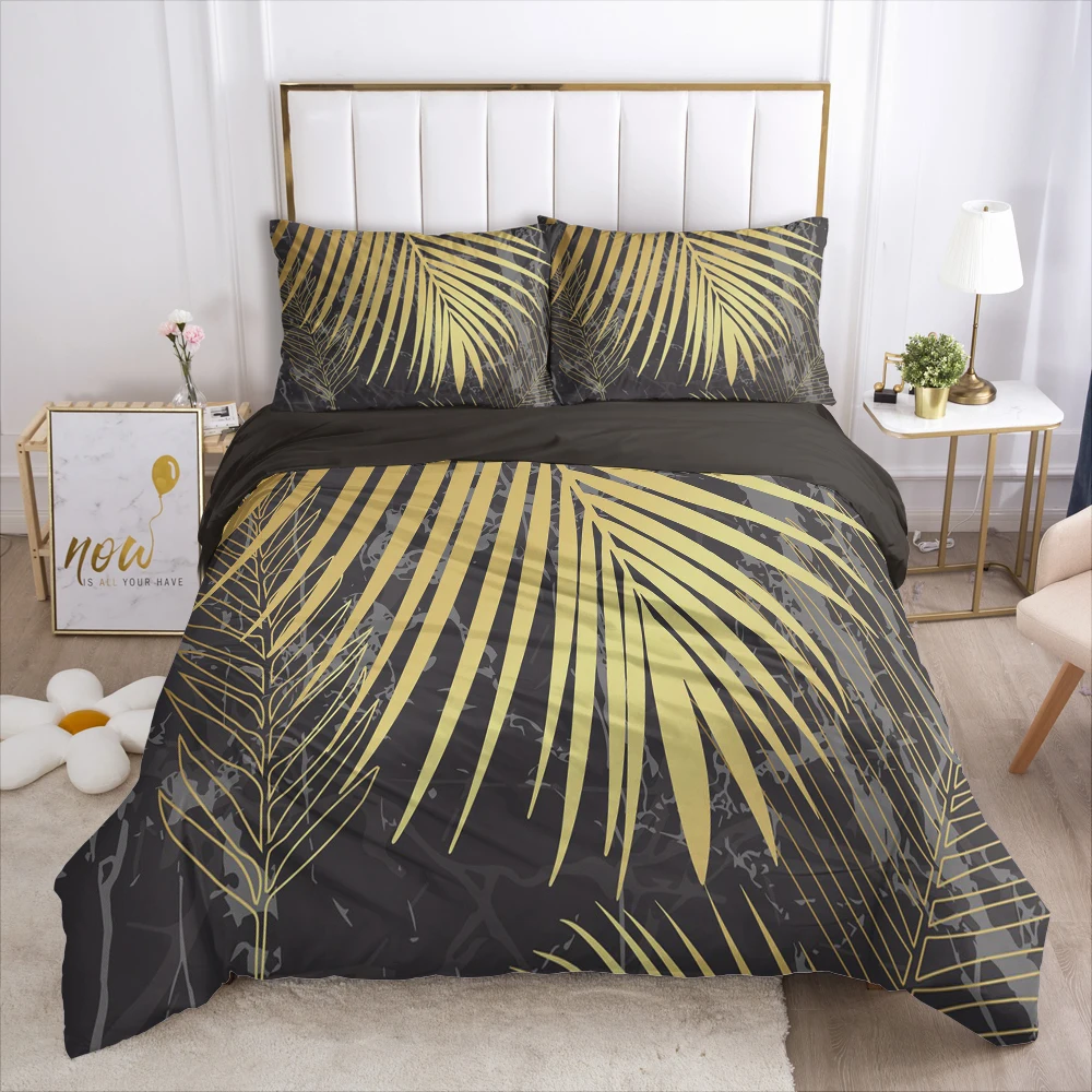 

3D Bedding set Blanket/Comforter/duvet Cover Pillowcases Luxury Bed linens Bed set Queen King Double Size Marble gold leaves