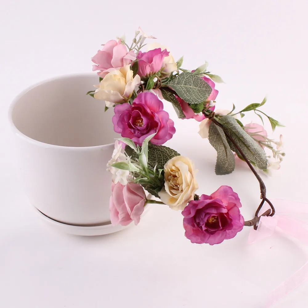 Baby Headband Fashion Baby Kids Handmade Rose Flower Headband Hairband Wreath Flower Girls Turban Hair Accessories