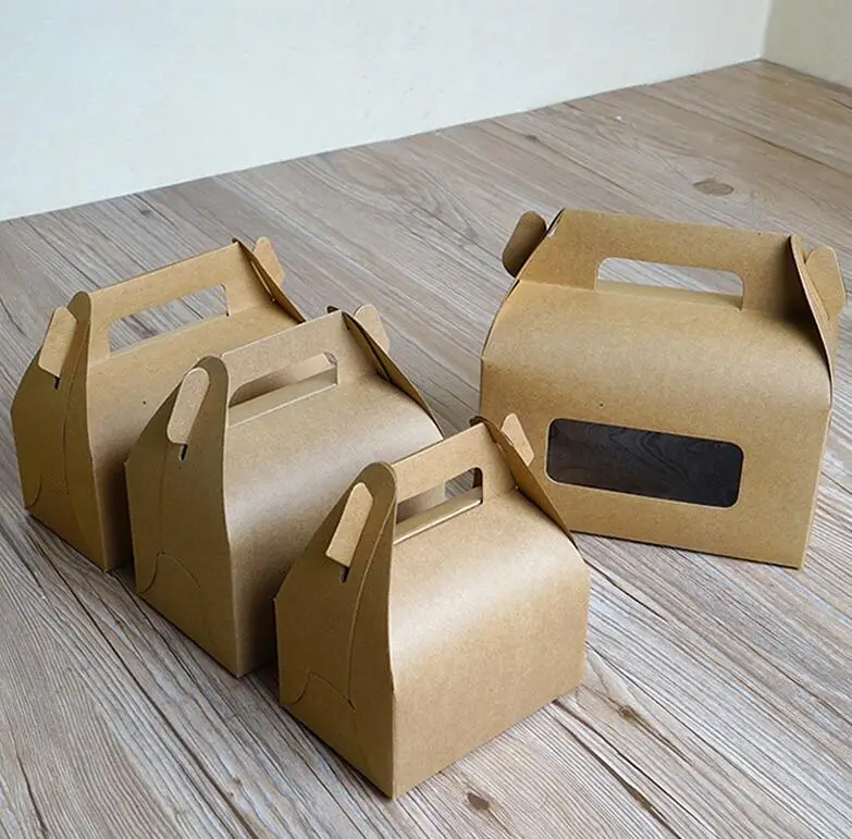 

10pcs 175x95x100mm Kraft Paper Window Box with Handle Small Brown Cardboard Packaging Cake Box Party Decoration Supply Box