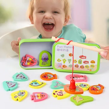 

Wooden Fishing Game Tin Box Parent-Child Interactive Games Outdoor Funny fishing Toys for Baby Child