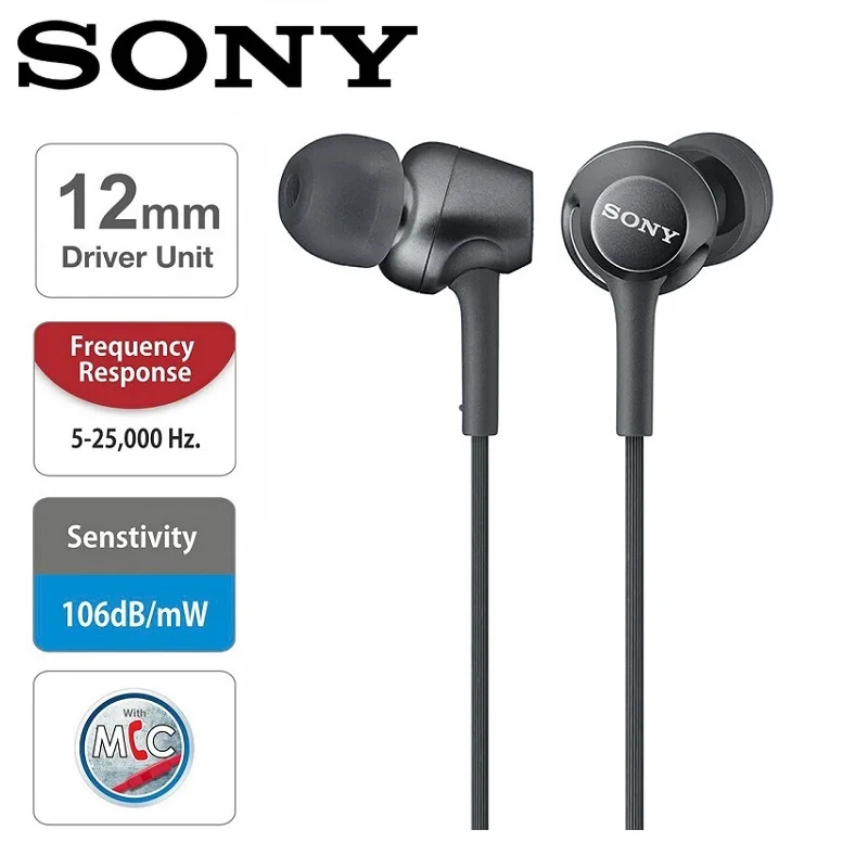 Original SONY MDR EX255AP Headphone 3 5mm Wired Earbuds Music Earphone Headset Hands free with Mic for xiaomi huawei smart phone