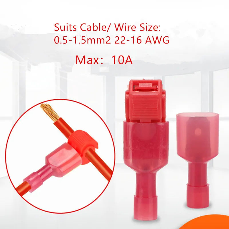 

1Set Red T Wire Cable Connectors Terminals Crimp Scotch Lock Quick Splice Electrical Car Audio 22-10AWG 0.5mm-6mm