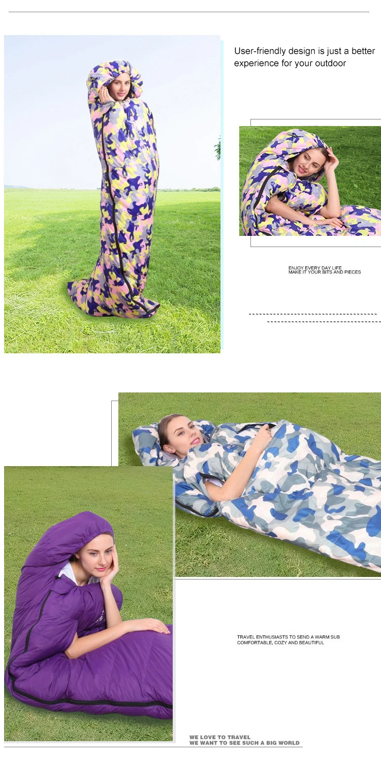 Outdoor Expose Hand Sleeping Bag Camping Envelope Thermal Spring Autumn Sleeping Bag Travel Waterproof Sleeping Bed