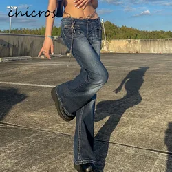 Chicros namorado jeans de cintura alta calças jeans moda roupas de cintura alta jeans angustiados botão falso zíperes