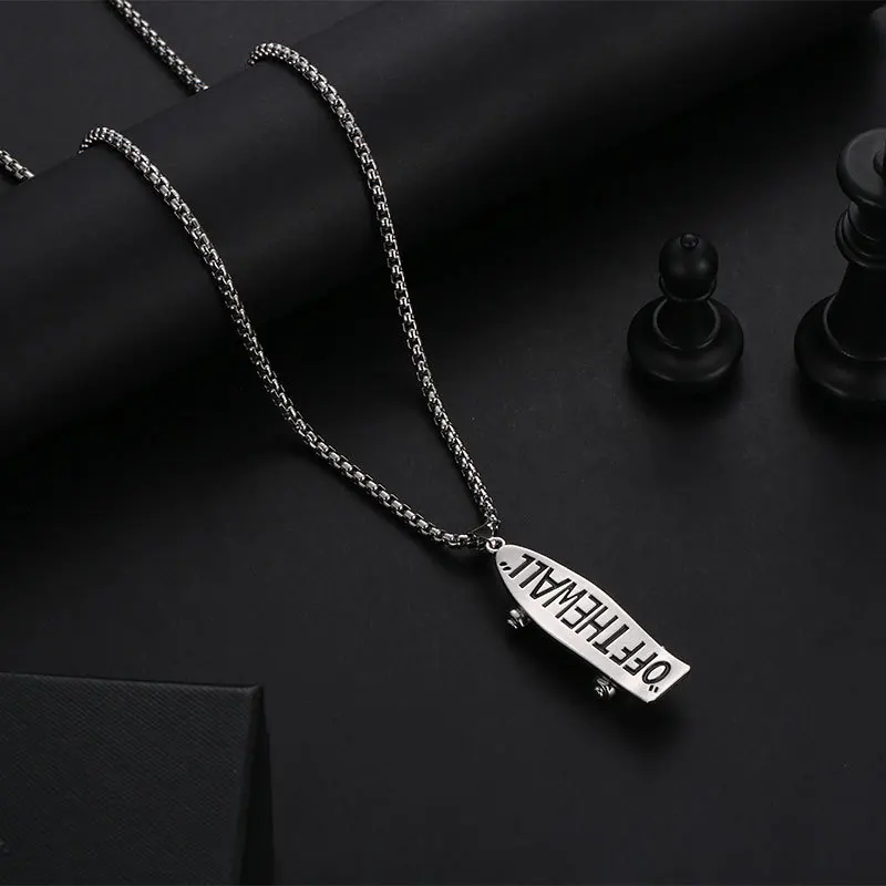 Meetvii New Men's Punk Skateboard Pendant Long Pendant Necklaces Hip Hop Disco Stainless Steel Chain Necklaces Men Jewelry - Image 5