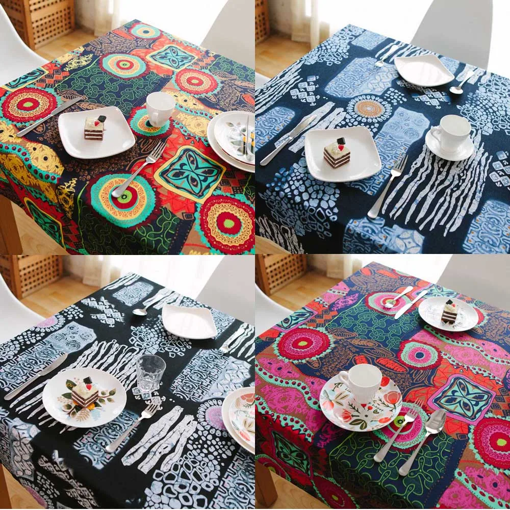 Batik Mediterranean Linen Tablecloth Tropical Bohemia Mexican Party Home Garden Wedding Decor Rectangular Table Cloth Cover