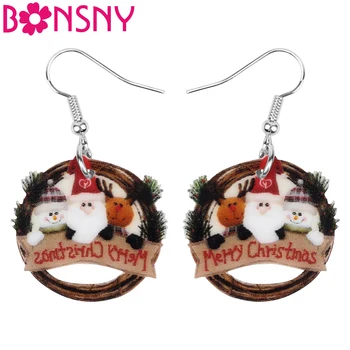 

Bonsny Acrylic Christmas Santa Claus Elk Deer Snowman Round Earrings Drop Dangle Decorations Jewelry For Women Girls Teens Gift