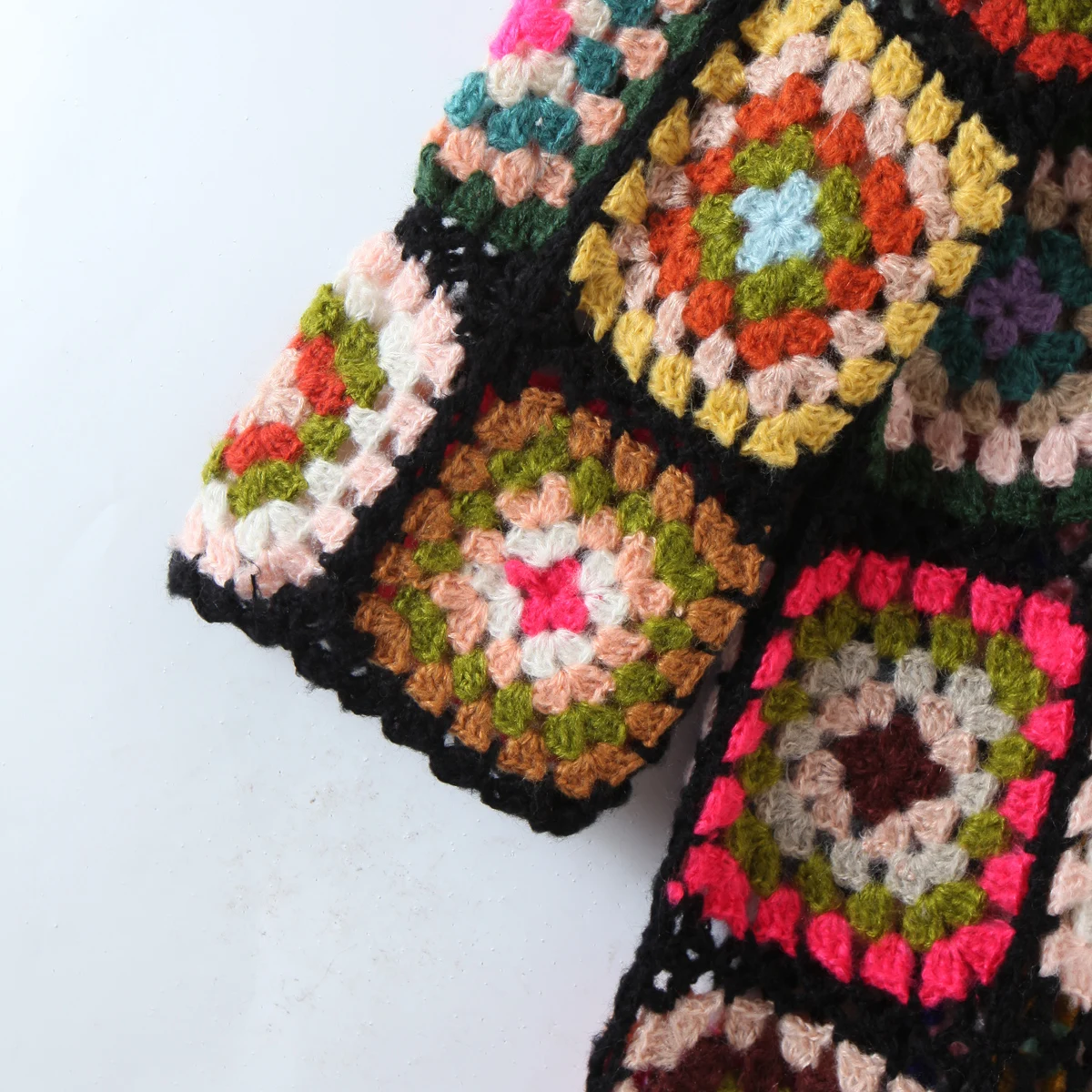 2021 Bohemia Colored Plaid Flower Hand Crochet Hooded Cardigan Ethnic Woman Bandage Lacing up Midi Long Sweater Beach Jumper 5