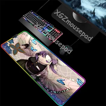 

XGZ Large RGB Mouse Pad Black Lock Edge Anime Cute Girl Butterfly Demon Slayer Kimetsu No Yaiba Computer Desk Mat Non-slip Xxl
