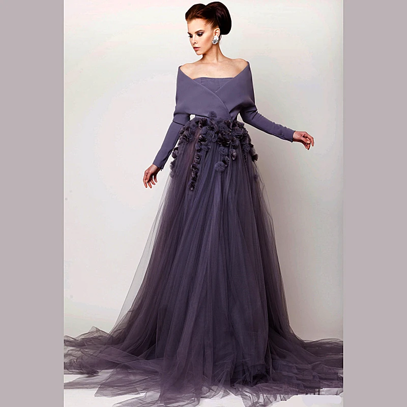Vestidos de noche Abendkleider элегантный серый уникальный dubai длинный рукав с боковыми для особых случаев платья для матери невесты
