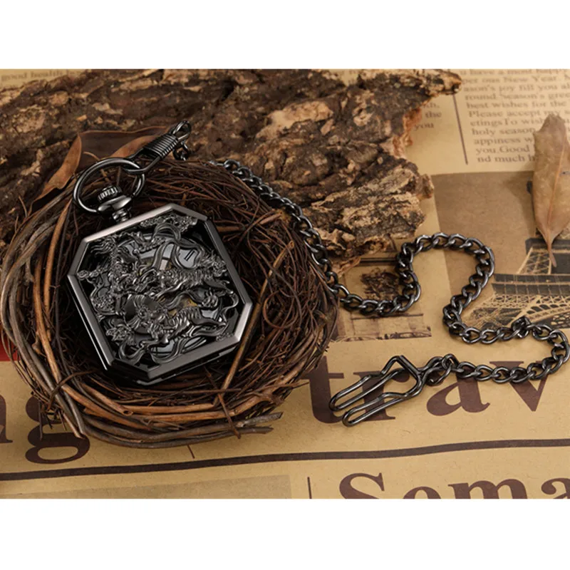 Black With Box Gorben, черные механические карманные часы, стимпанк, винтажные, скелет, ручная обмотка, Механические карманные часы, ожерелье, цепь - Цвет: Black With Box