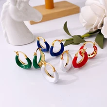 

2021 Hot Trend Brand Irregular Arc Hook Color Oil Dropping Earrings Brass Ear Studs Everyday Wear Versatile Jewelry Atmosphere