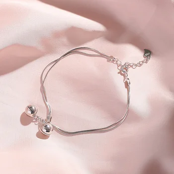 

LISM 925 Sterling Silver Bracelets Double Layered Beads Snake Chian Bracelets & Bangles For Women Girls Wedding Jewelry