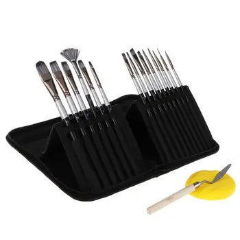 

15pcs Nylon Hair Artist Paint Brushes Set Sponge with Storage Case Watercolors Acrylic Palette Knife Oil Painting Art Supplies