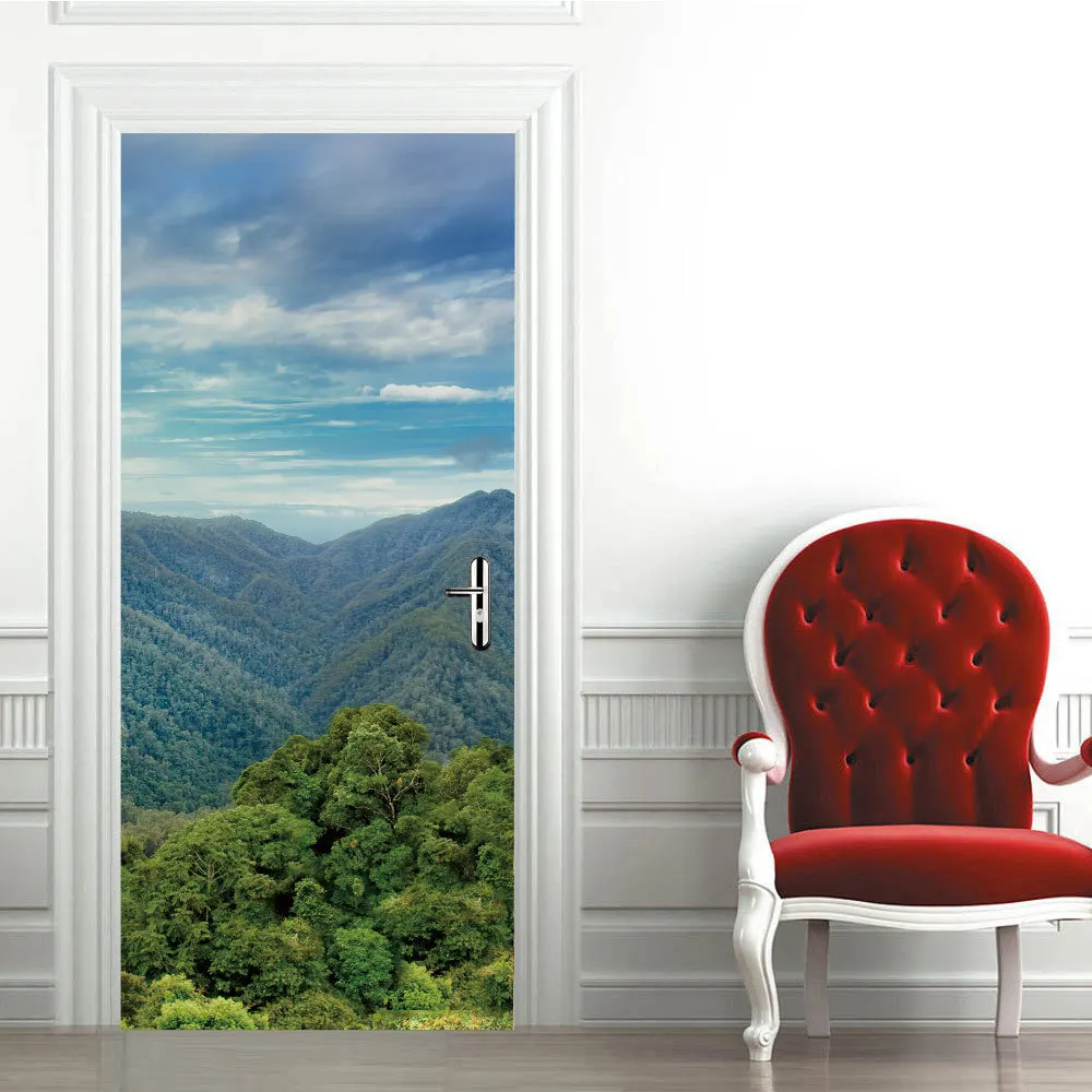 

Mountains With Trees Good View Door Stickers DIY Renovation Mural Waterproof Wallpaper Self Adhesive Sticker