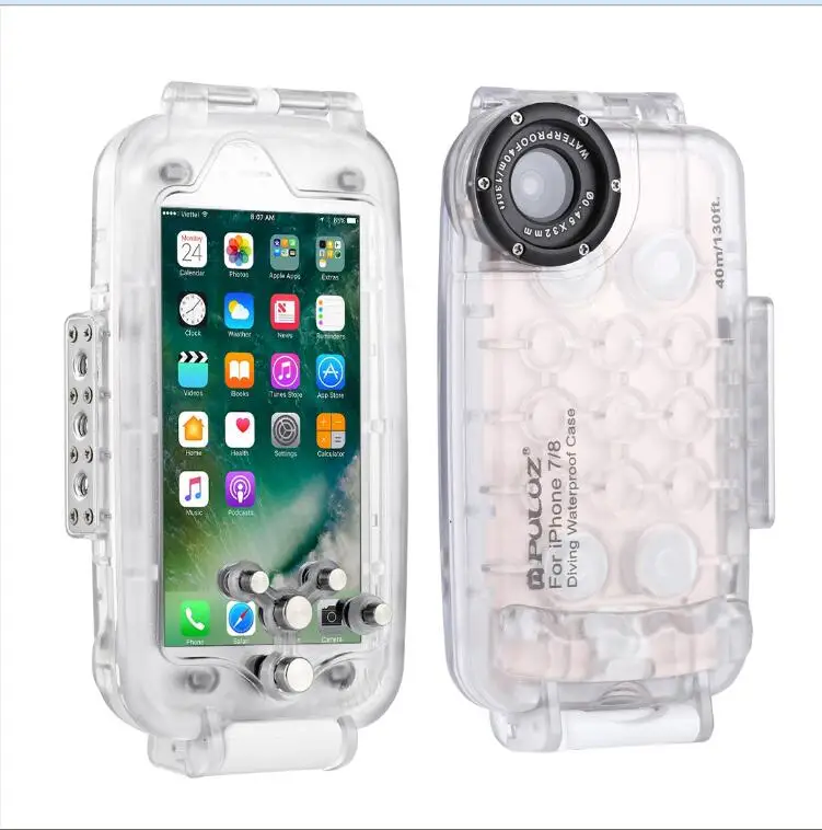 Transparent 40 м/130 футов водонепроницаемый корпус для дайвинга фото видео для iPhone 7 8 7P 8P XR XS MAX huawei P20 P20 Pro Galaxy S9 s9+ Подводное покрытие - Цвет: Transparent