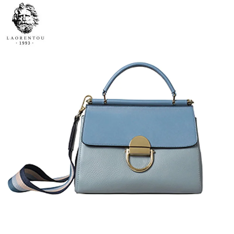 

LAORENTOU women leather bag 2019 new fashion contrast leather handbag Shoulder Messenger Bag Small square package