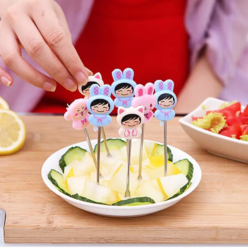 Мультяшные фруктовые вилки из нержавеющей стали многоразовые Kawaii Десертные Вилки для торта многоразовые закуски Инструменты Набор посуды Вечерние