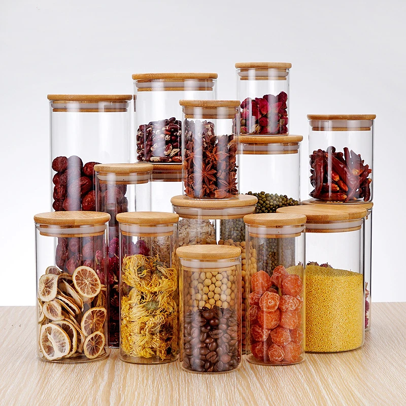 Glass Jar With Lid Cookie Kitchen Storage Jars And Lids Mason Candy Spices Glass Container Wholesale Condiments Organizer 3