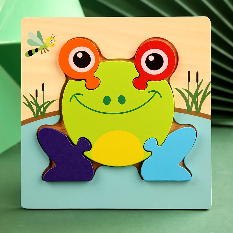 High Quality 3D Wooden Puzzles Educational Cartoon Animals Early Learning Cognition Intelligence Puzzle Game For Children Toys 14