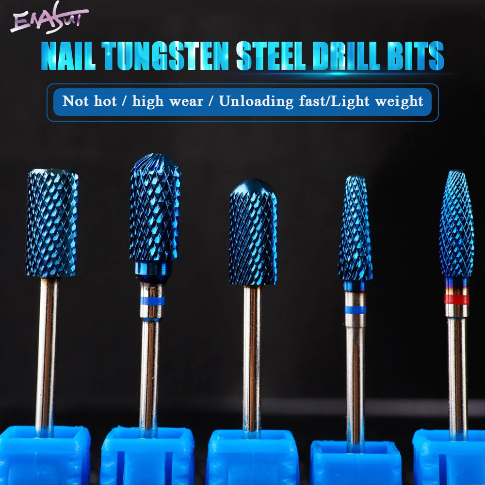 ENASUI 5Size Flat Head Tungsten Nail Drill Bit For Nail Manicure Pedicure Electric Nail Drill Accessories Nail Art Tools