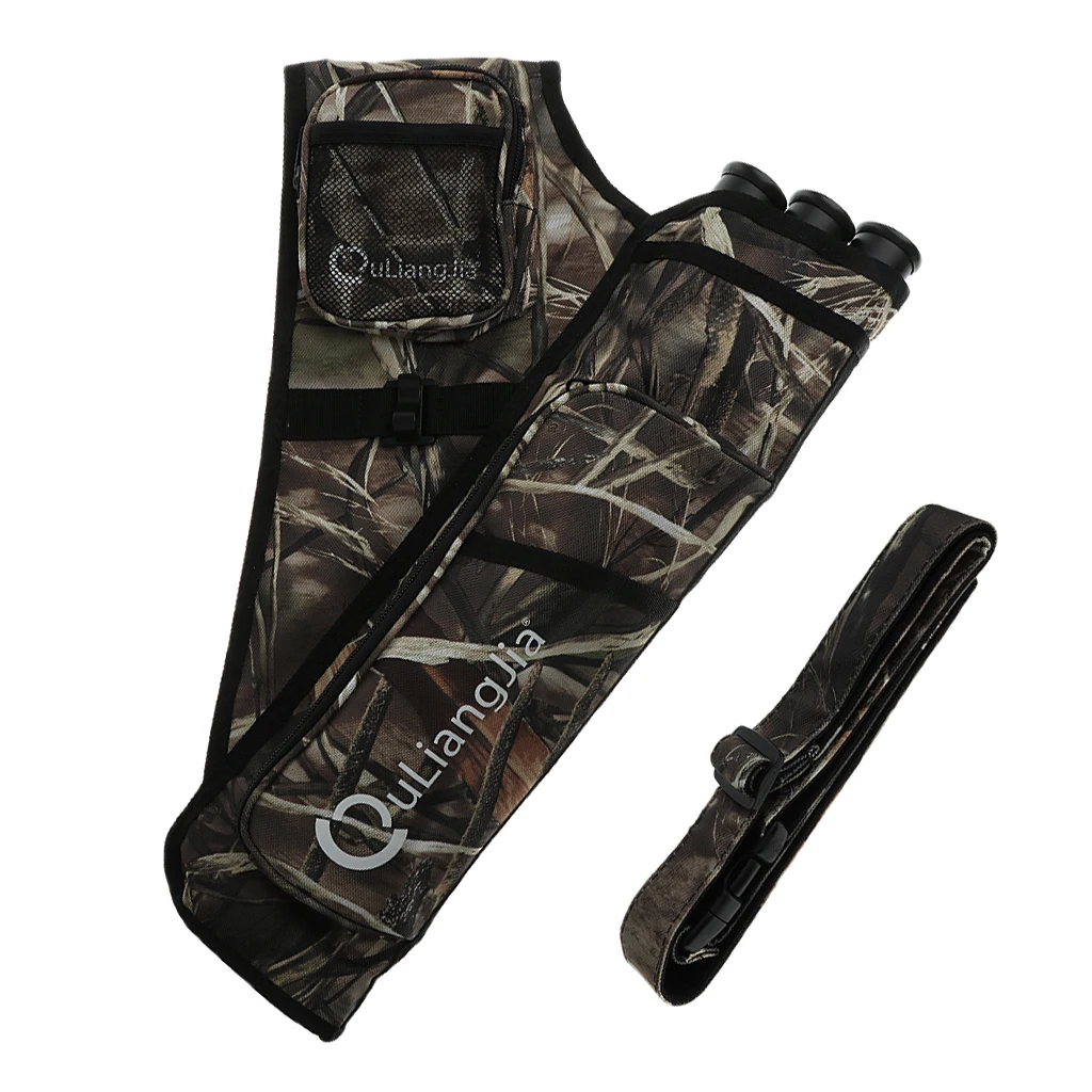 Premium Three-Tubes Archery Arrow Hip Quiver Holder Bag with Adjustable Belt Camo Red