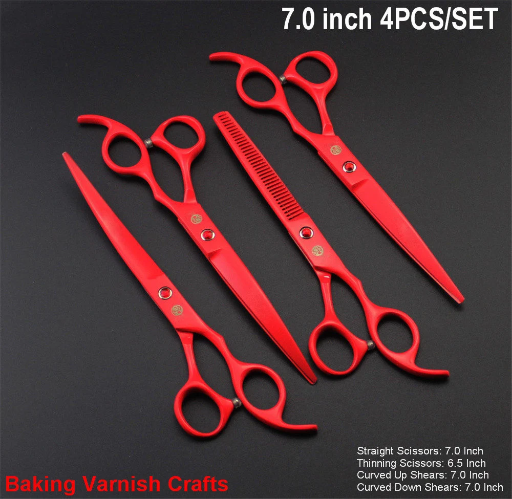 Professional Pet Grooming Scissors Set 7 inch 8 inch Hair Cutting Thinning Curved Pet Clipper Dog Shears 4pcs/set and Bag