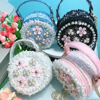 

Children Kids Girls Pearl Design Handbag Shoulder Messenger Bag Cross Body Bag Pearl Flower Handbag Shoulder Messenger Bag