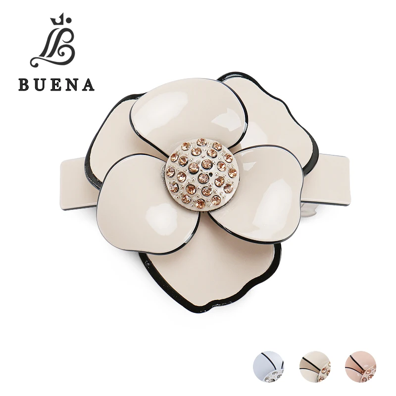 

High Quality Classical Camellia Hair Clips Champagne Rhinestones Hair Barrettes Acrylic Camellia Flowers Clips For Women