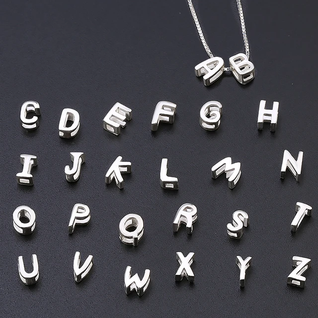 1PCS 925 Sterling Silver Letter Beads Silver Charms A-Z DIY Loose
