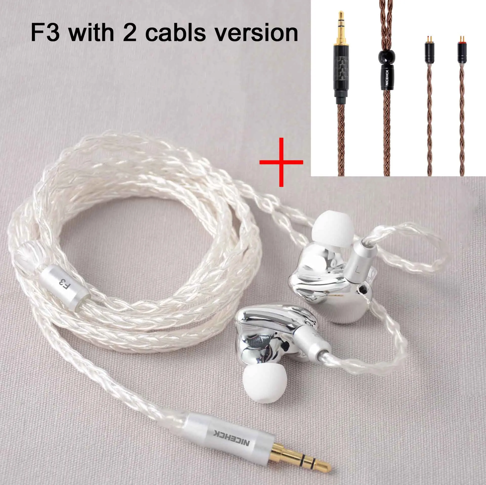 NICEHCK F3 pro флагманский плоский привод+ 1BA+ 1DD Гибридный 3 привода в ухо наушник отсоединяется HiFi металлическая гарнитура F3 обновленная версия - Цвет: F3 with 2 cables