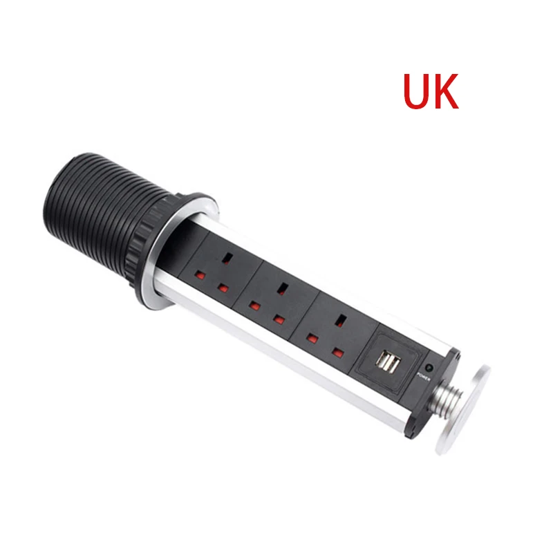 

NEW power Power Socket EU Plug Electric Kitchen Table 1 Led + 2 USB charge Silver Aluminum Shelf / Black Hood PLD66