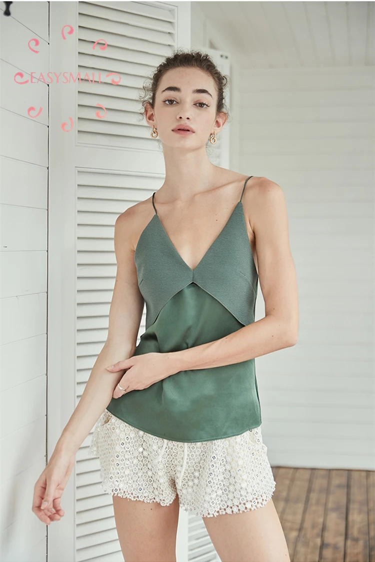 EASYSMALL Women dress Fashion Summer Satin topless halter strap Sexy streetwear Clothing tight High Waist V-neck T-Shirt