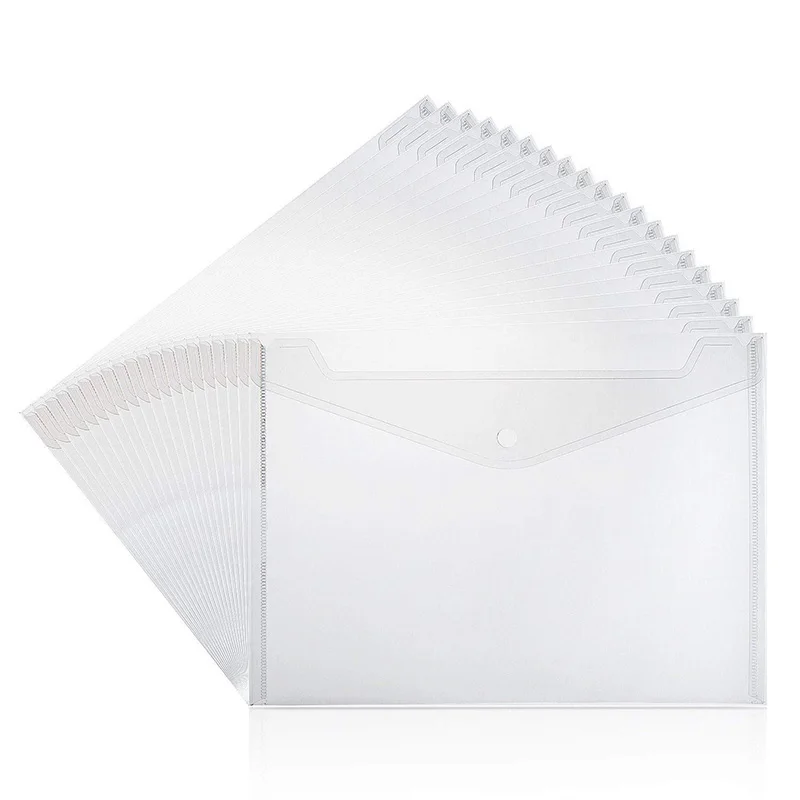 

40 Pcs Clear Plastic Waterproof Envelope Folder with Button Closure,Project Envelope Folder, A4 Size