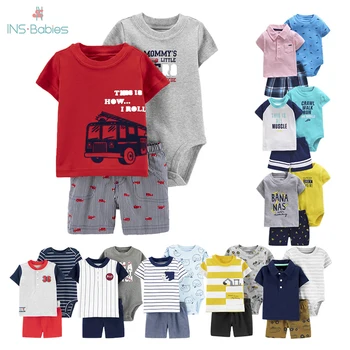 

3pieces 100% Cotton Baby Boys Clothes Sets Floral Newborn Baby Short Sleeve Summer Clothes Cartoon Fashion Clothing Sets