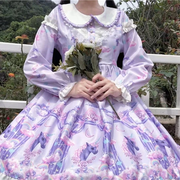 Платье в стиле Лолиты чайный Единорог для вечеринки, японское платье vestido для девочек, кружевное платье в готическом стиле для косплея, кружевное платье принцессы Missy, костюм, платье