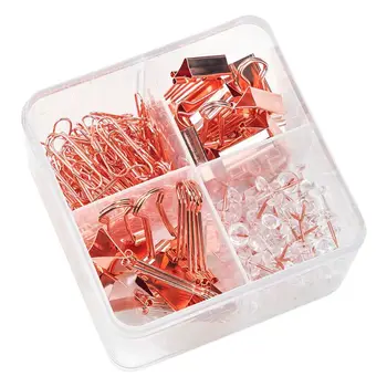 

171pcs/box Multi-purpose Paper Clips Ticket Holder Rose Gold Push Pins Thumbtack Stationery Set