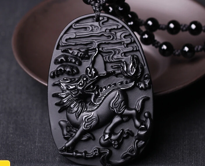 

Natural Obsidian Stone Unicorn Necklace Pendant pendant Unicorn beast mascot, ladies' Necklace Pendant FREE SHIPPING