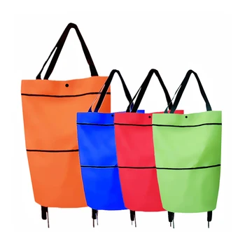 

Folding Shopping Pull Cart Reusable Grocery Large Shopping Totes Portable Foldable 4Color With Wheels Trolley Vegetables Bag