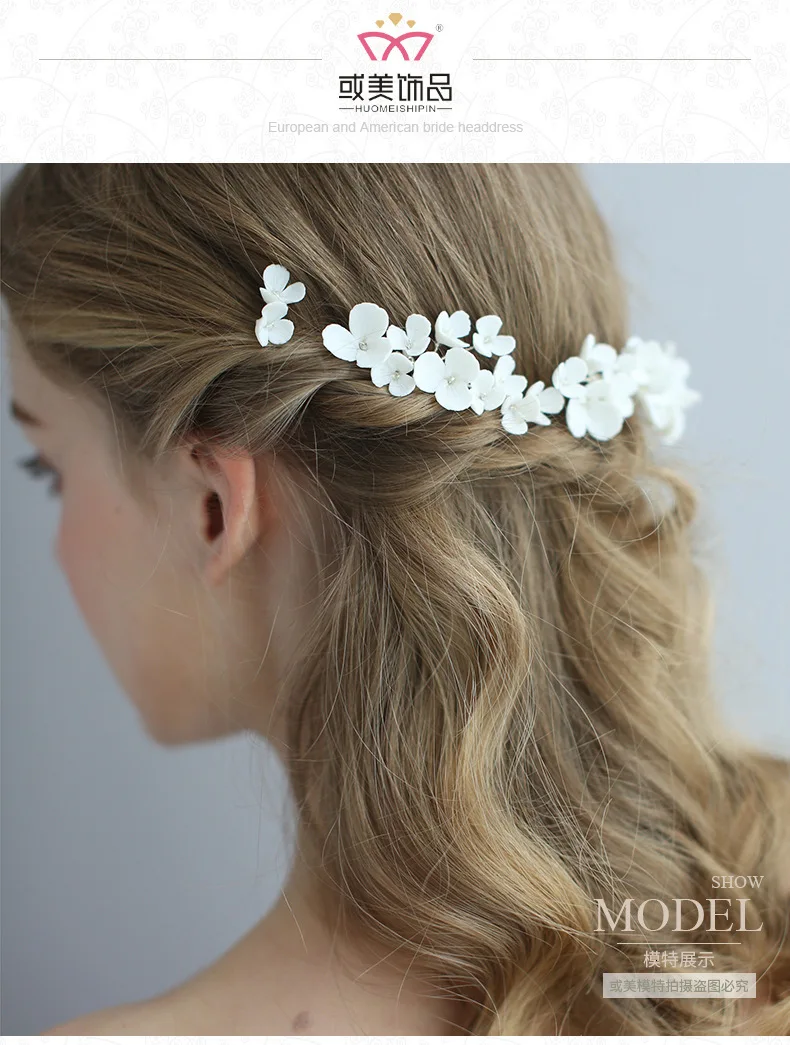 Женские заколки для волос керамические заколки для волос белые цветы гребни невесты Свадебные аксессуары для волос шпилька для фотографии заколки