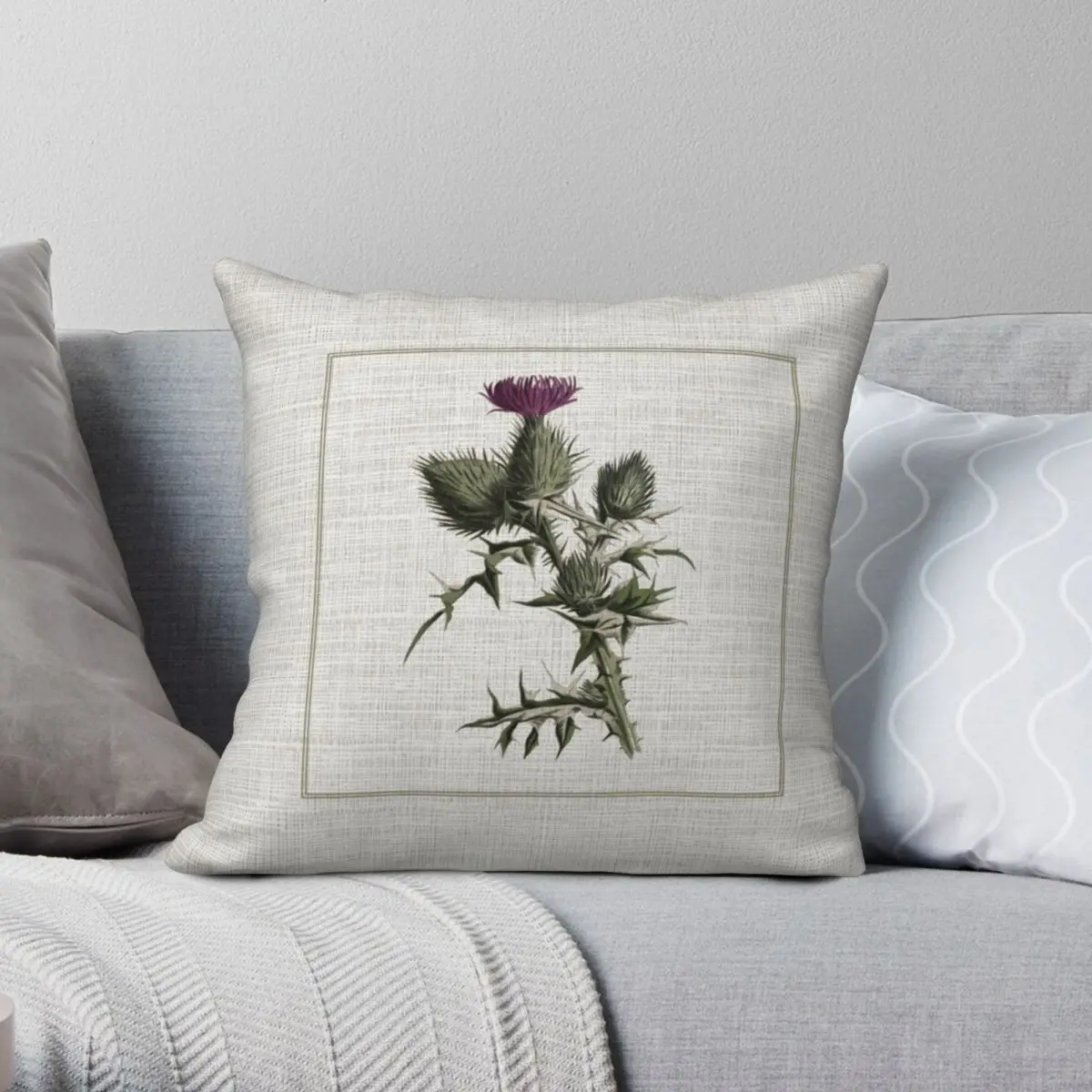 

Outlander Thistle Square Pillowcase Polyester Linen Velvet Zip Decor Throw Pillow Case Sofa Seater Cushion Case 45x45